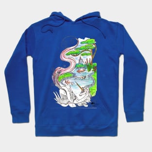 Unicorn Horses Pony Zen Pond Fish Koi Equine Equestrian Wings Winged Flying Yin Yang Hoodie